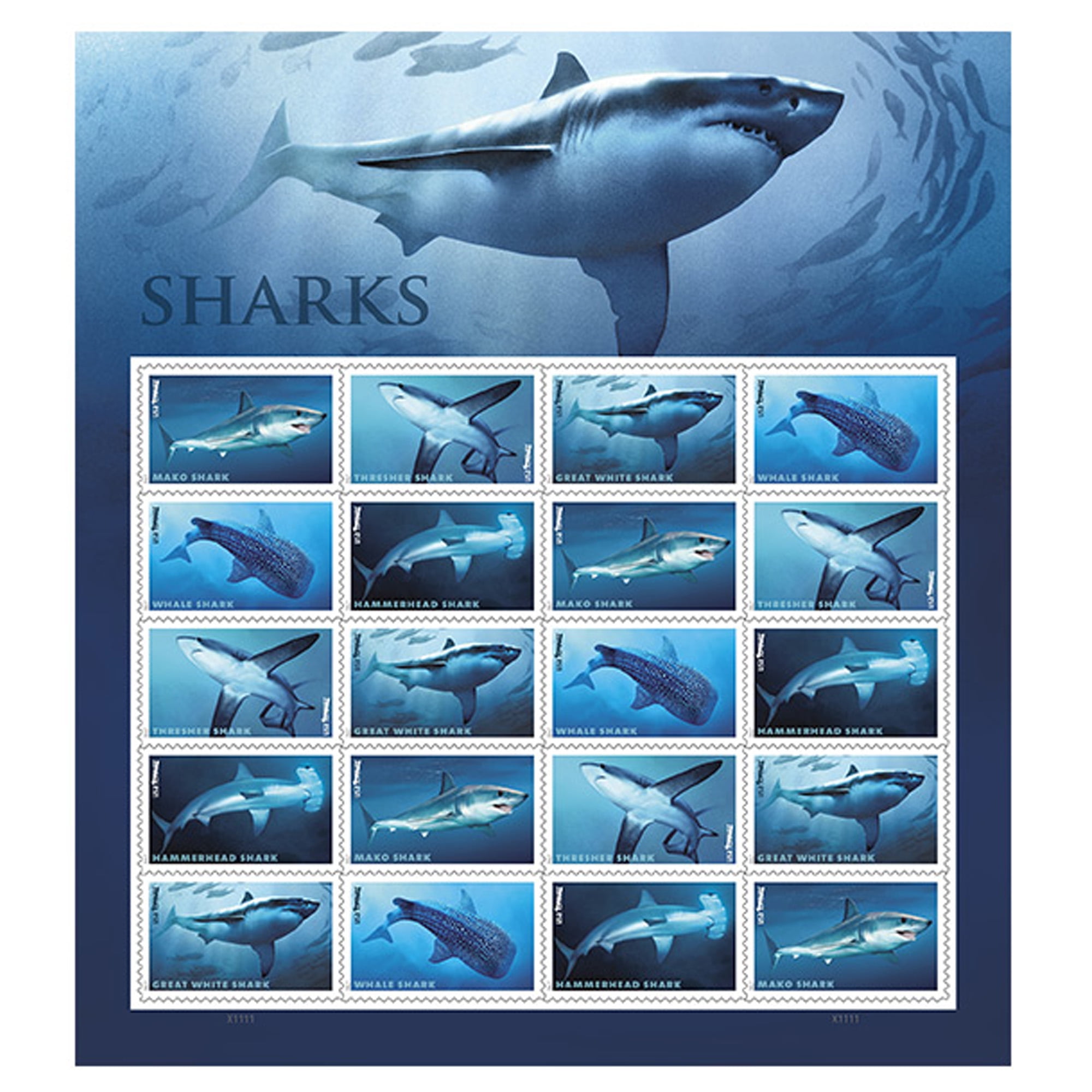 Shark Sheet of 20 Forever USPS First Class one Ounce Postage Stamps