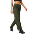 thumbnail image 4 of Pantalones cargo de mujer Daring Diva de tiro medio, anchos y holgados, estilo Y2K, casuales con bolsillos en verde ejército, 4 of 6