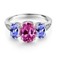 thumbnail image 2 of Gem Stone King 10K White Gold Pink Created Sapphire Blue Tanzanite and White Lab Grown Diamond 3 Stone Engagement Ring for Women (2.59 Cttw, Gemstone Birthstone, Size 5), 2 of 5
