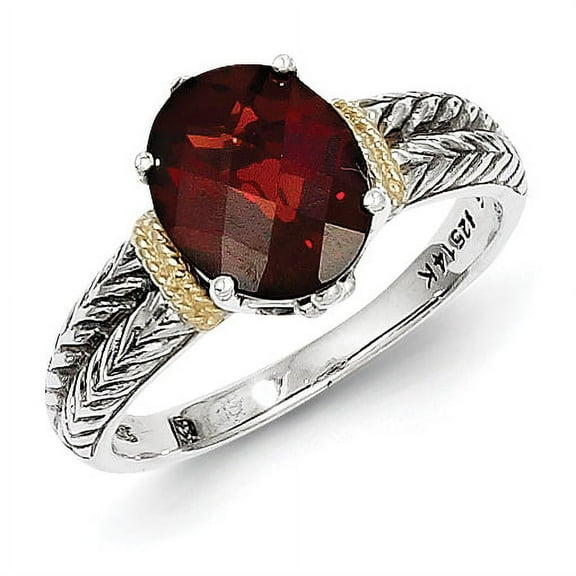 14K/Silver Two-Tone Sterling Silver With 14K Garnet Ring (Size 6) Made In Thailand qtc664-6