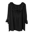 thumbnail image 6 of UAMVSH Women 3/4 Sleeve Tops Trendy Fall Tie Front Shirts Boho Bell Sleeve Dressy Blouses Ladies Vacation Babydoll Clothes(Medium,Black), 6 of 6