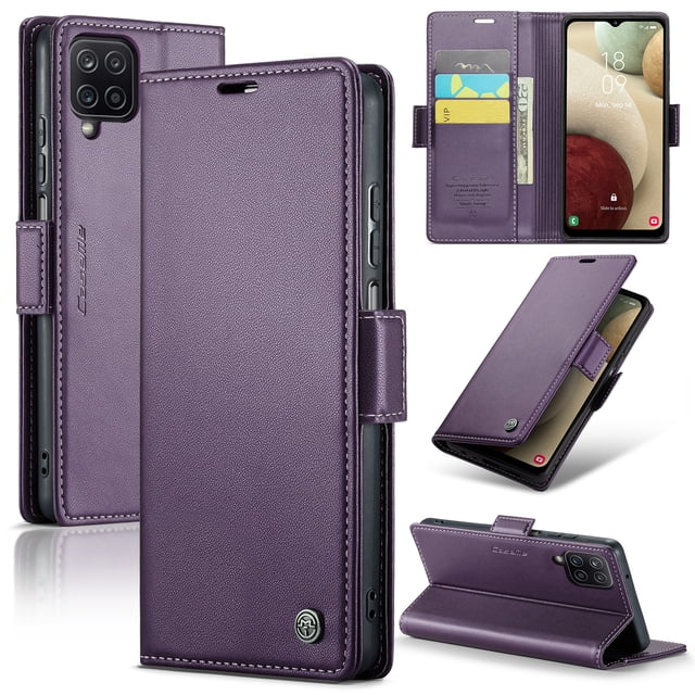 CaseMe Funda de Cuero para Samsung Galaxy A12 5G con Bloqueo RFID, para Samsung Galaxy A12 Funda para Mujer y Hombres Tarjetero con Cierre Magnético Funda Tipo Folio para Samsung Galaxy A12 5G