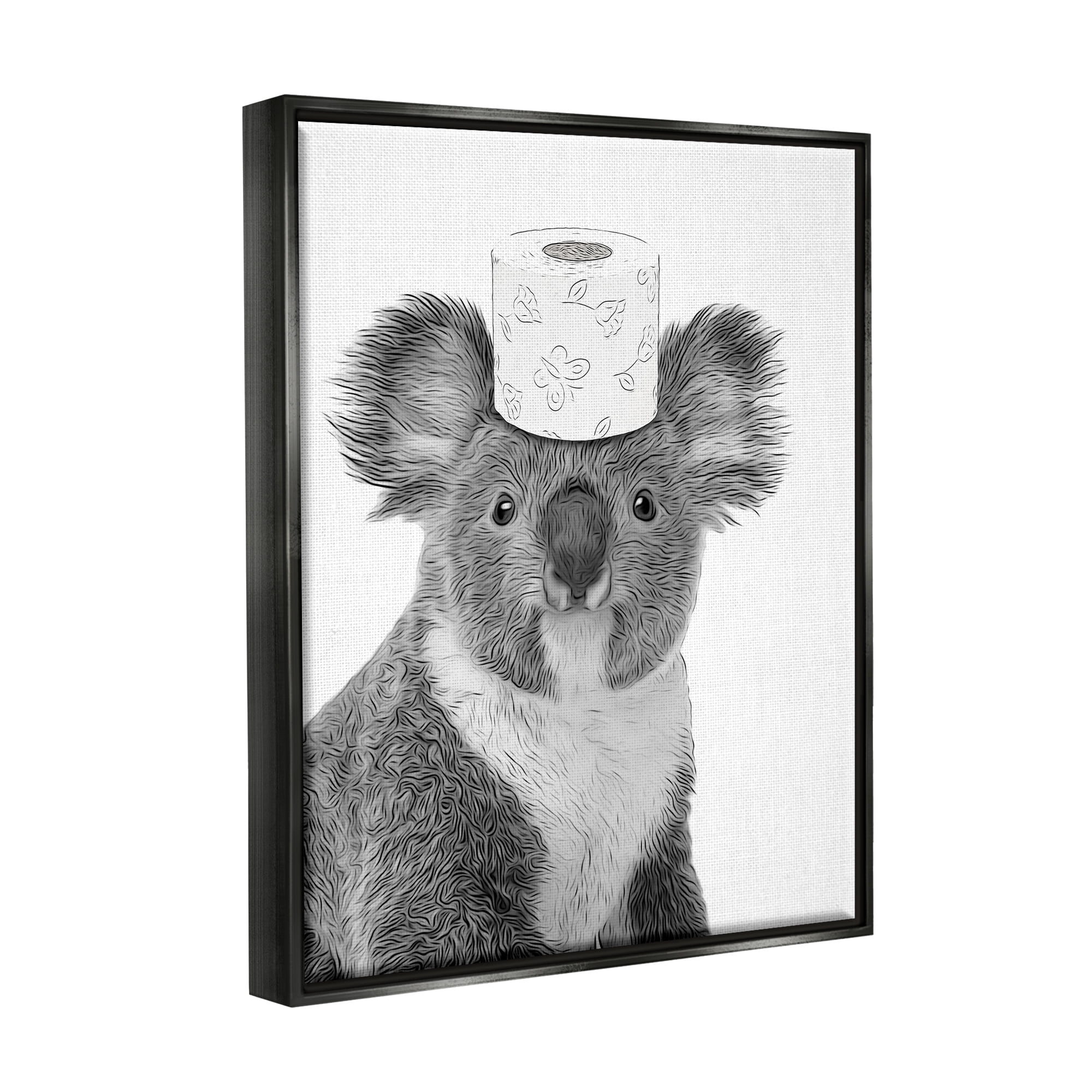 Stupell Industries Koala & Toilet Paper Bathroom Animals & Insects Painting Black Floater Framed Art Print Wall Art