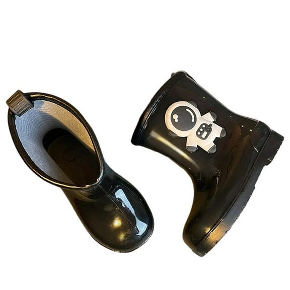 LIIPEE Girls Boys Rain Boots Cartoon Graphic Lightweight Closed Toe Non- Soft Sole Waterproof Rain Shoes Child Classic Holiday School Party Boot,Black,2-3 Years