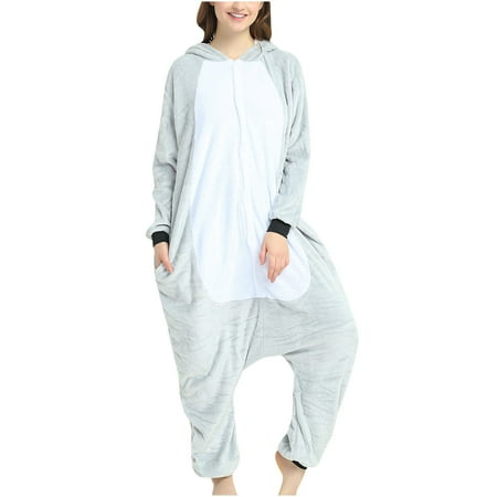 

Flannel Pajamas for Women Onesie Pajamas Winter Pajamas Mens Autum Long Sleeve Mesh Patchwork Hooded Sweatshirt Outwear Tops New Cartoon Animal One Piece Pajamas Grey Koala Grey L Bodysui3161