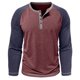 thumbnail image 5 of Blusas y camisas de manga larga con cuello redondo para hombre, informales, de manga larga, cuello redondo, medio botón, a cuadros, con bolsillos y bloques de color, blusas de poliéster para hombre, 5 of 5