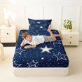 thumbnail image 4 of Manfei Modern Stars Twin Sheets,Galaxy Print Bedding,White Navy,3pcs,1 Flat Sheet,1 Fitted Sheet and 1 Pillowcase, 4 of 6