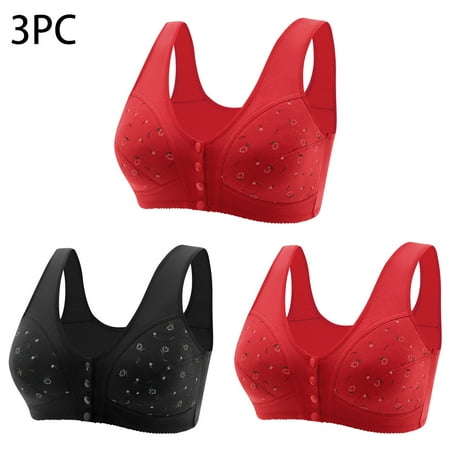 GERsome Pack of 3 Assorted Color Wireless Bras for Women Front Closure Bras for Women Seamless Comfort Everyday T Shirt Bras Plus Size Full Coverage Convenient Snap Sleep Bra (M-XXXXXXXL)