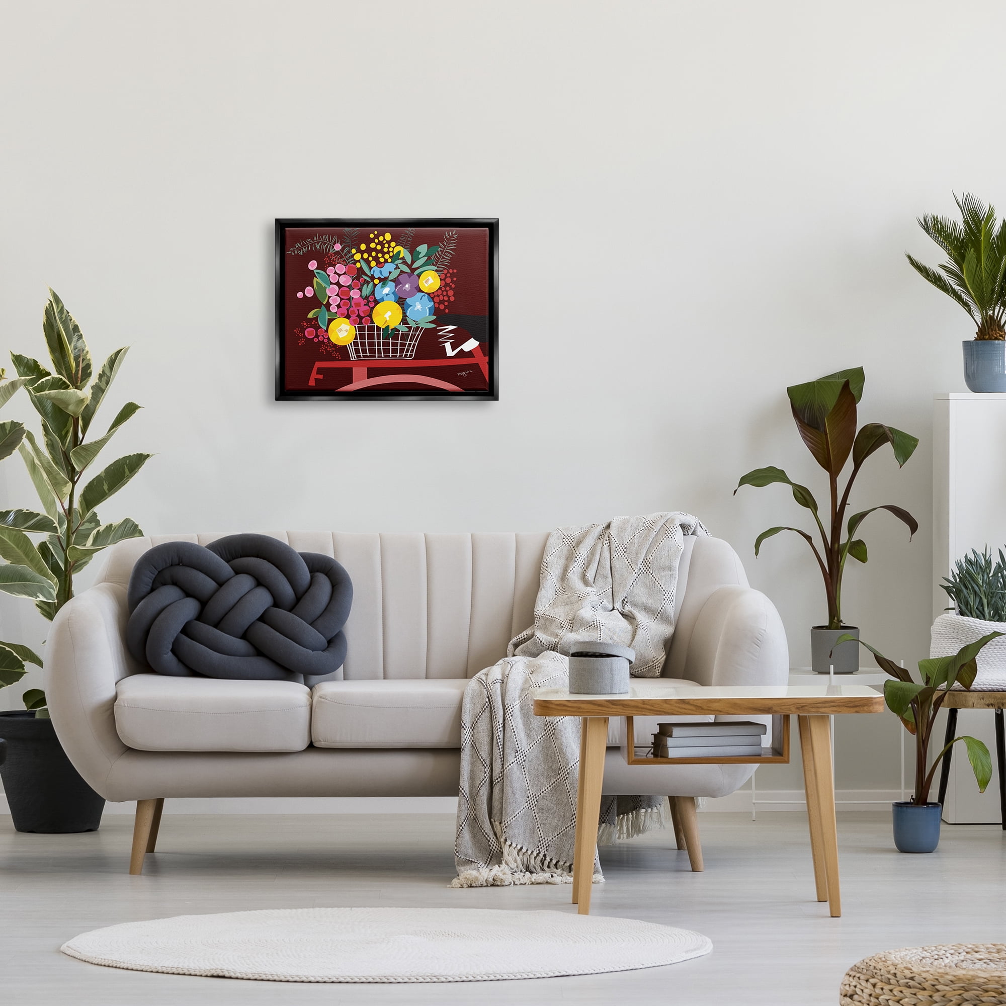 Stupell Industries Modern Flower Basket Botanical & Floral Painting Black Floater Framed Canvas Art Print Wall Art, 21 x 17