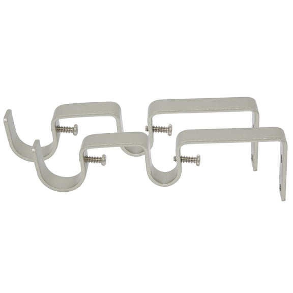 MERIVILLE Double Curtain Rod Bracket - Designed for 1" Frond Rod and 5/8" Back Rod Double Drapery Rod, Pewter, Set of 2