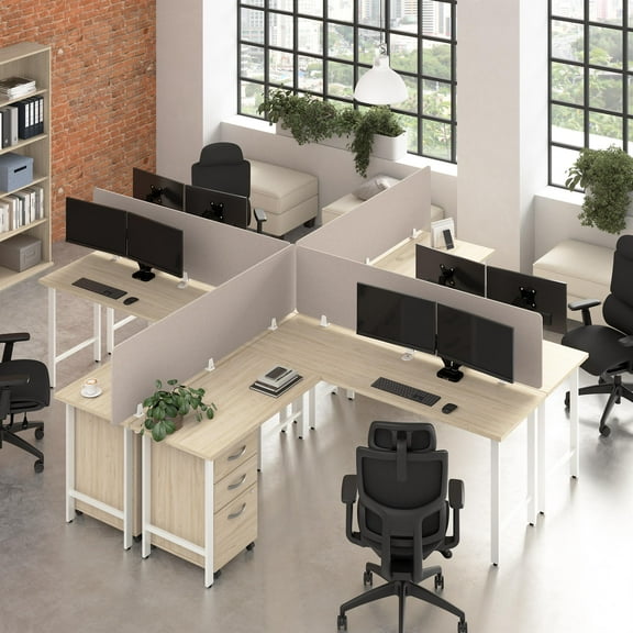 Hustle 4 Person L Shaped Desk with Drawers in Natural Elm - Engineered Wood