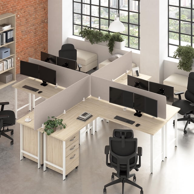 Hustle 4 Person L Shaped Desk with Drawers in Natural Elm - Engineered Wood