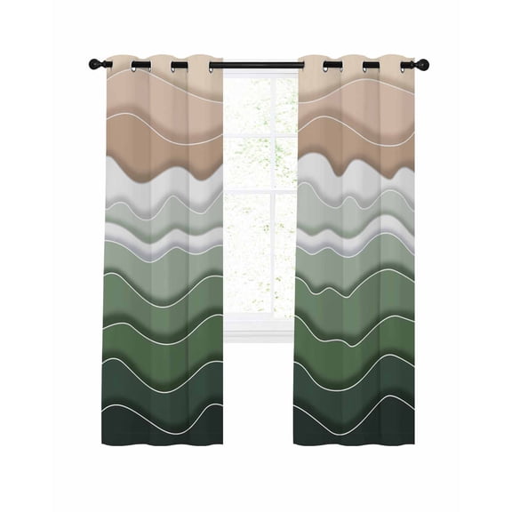 Sage Green Ombre Stripe Blackout Curtains, Light Blocking Print Window Curtains, Abstract Summer Beach Coastal Thermal Insulated Window Drapes for Living Room Kitchen Cafe 2 Panels, 104"W x 72"L