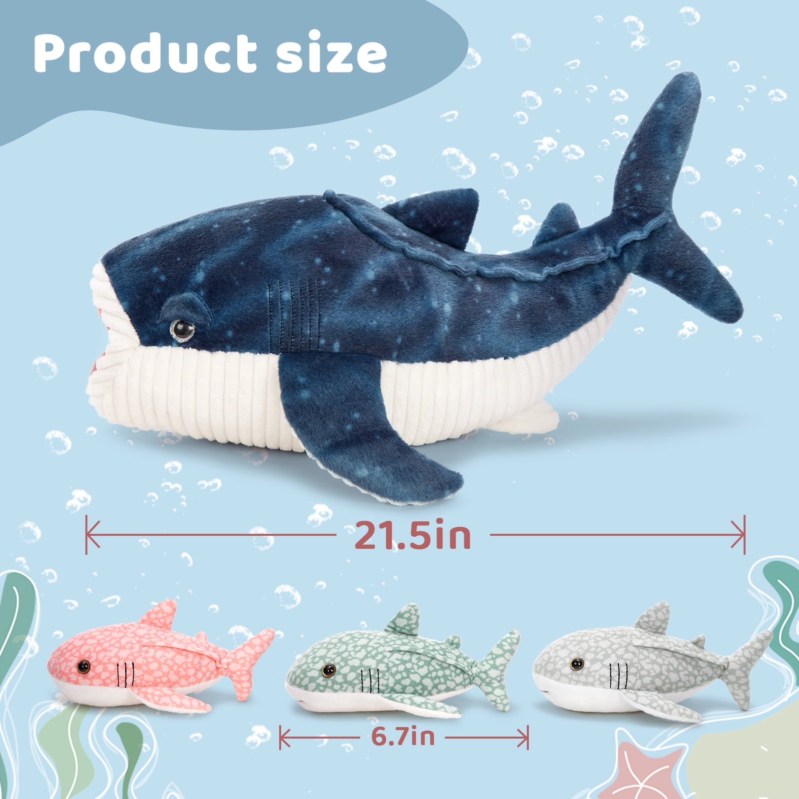 MaoGoLan 4pcs Whale Shark Stuffed Animals 21'' Big Whale Shark Plush Toy with 3 Plush Whale Sharks Inside
