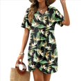 thumbnail image 1 of Vestido de Verano para Mujer, con Escote en V, Corta y Lateral, Color Hoja Negra, Talla L, 1 of 9