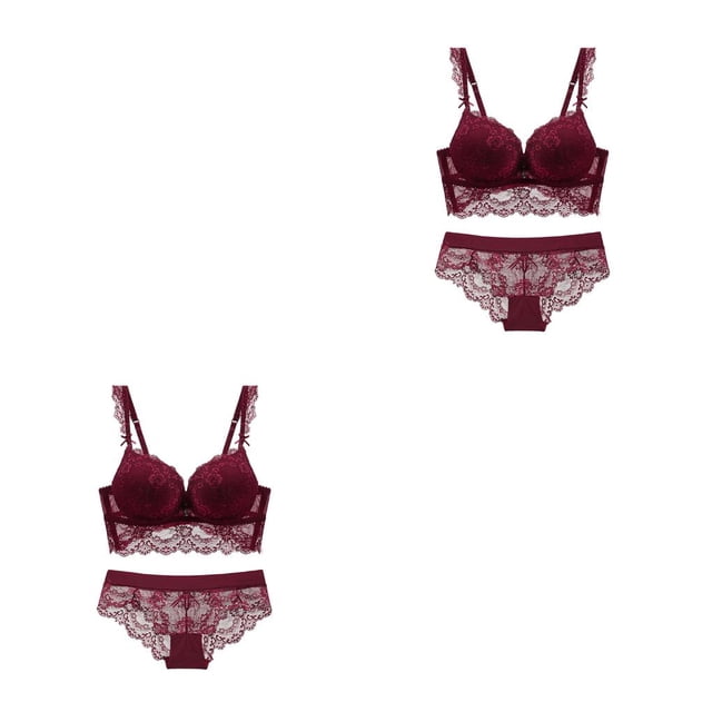 Minnieouse Conjunto de ropa interior de mujer Encaje Sexy Clásico Cómodo Sujetador Transpirable Amigable con la piel Sujetador push-up de moda Rojo 70A 2Conjunto