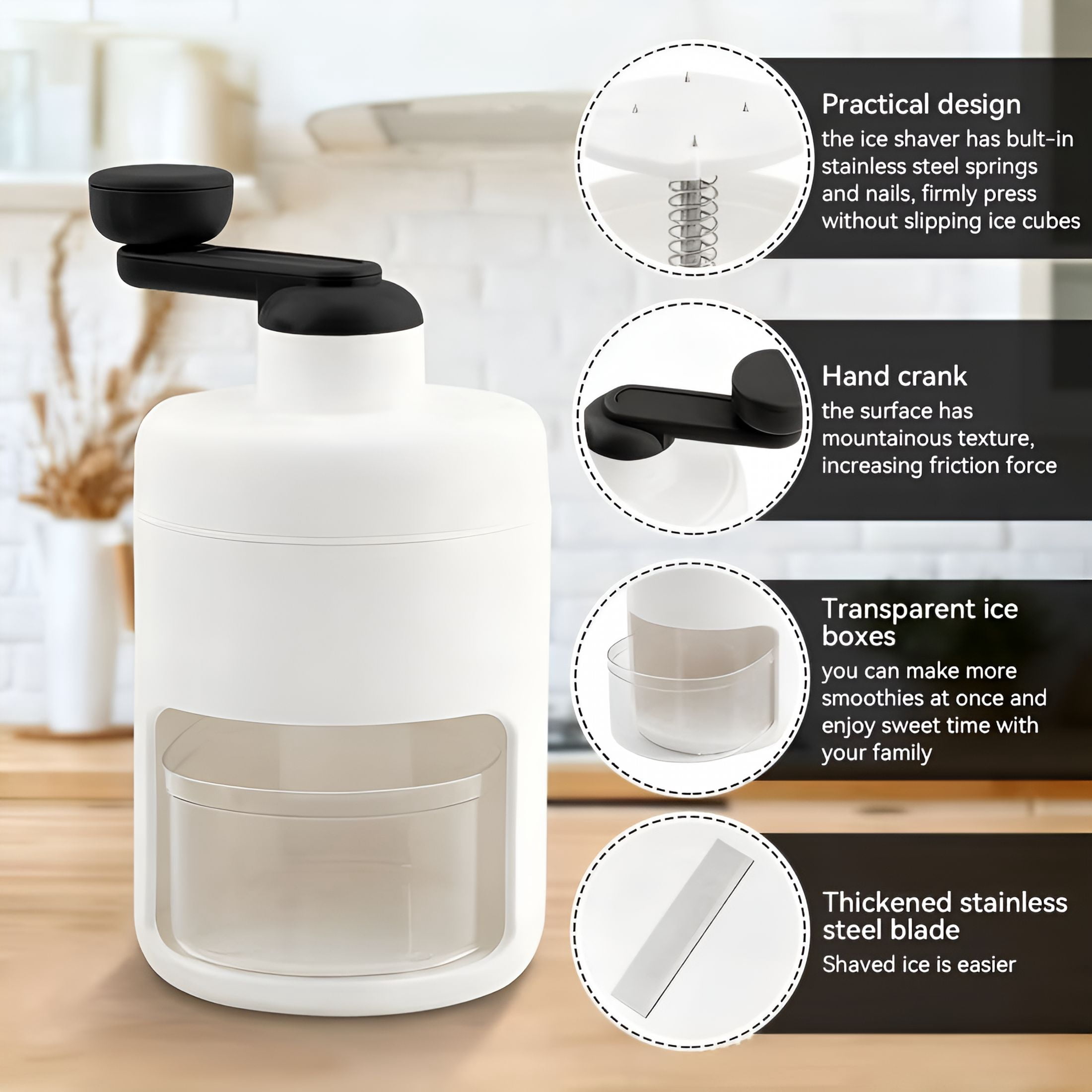 ACDANC Shaved Ice Mini Snow Cone Machine,Portable Countertop Ice Shaver with No Slip Base,No Electricity Needed,Ice Cup Included,Lightweight,Stainless Steel Blade