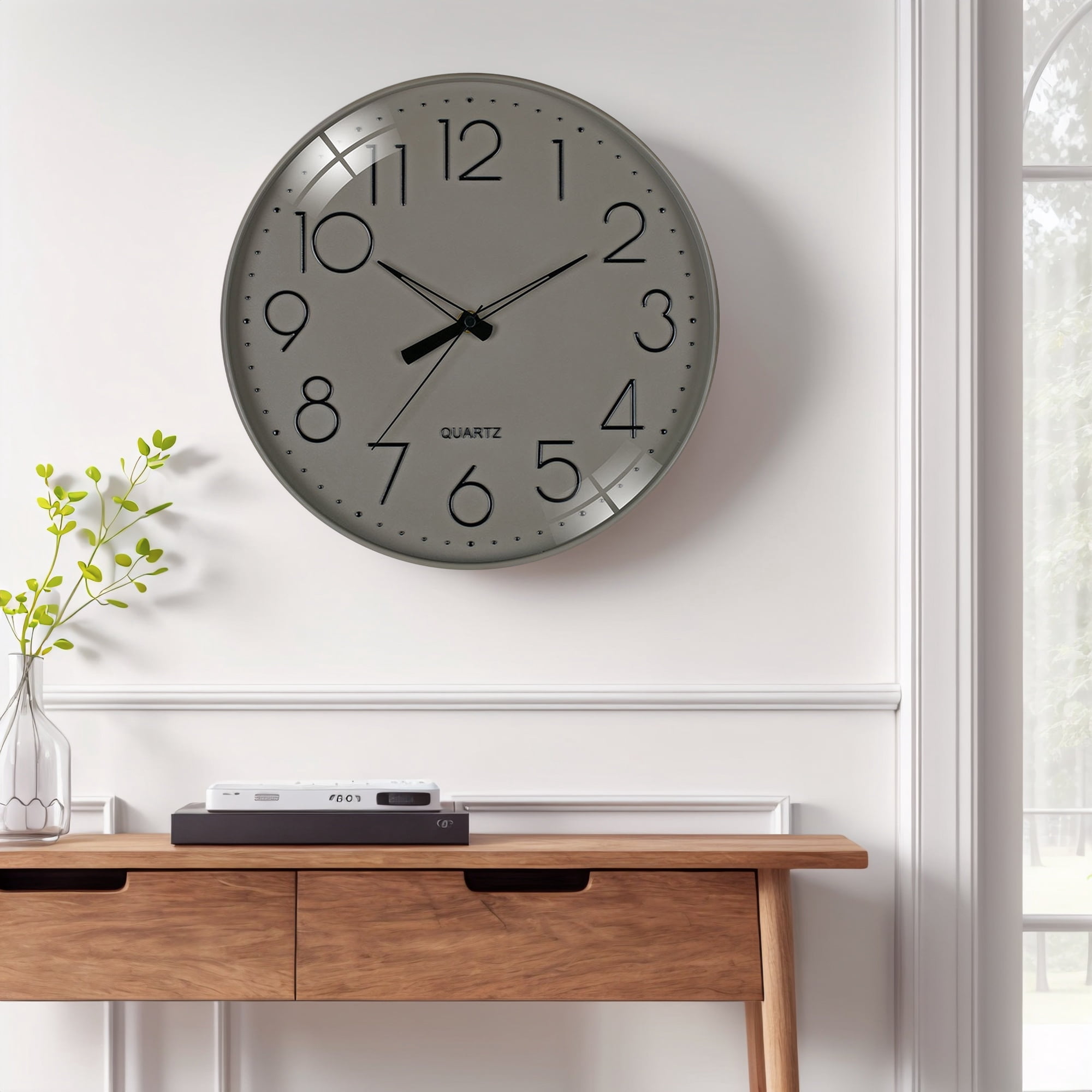 Unique Bargains Non-Ticking Modern Battery Operated Wall Clock Grey