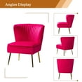 thumbnail image 3 of Velvet Accent Chair Upholstered Armless Side Chair Gold Leg Home Living Room Adult Fushia, 3 of 11