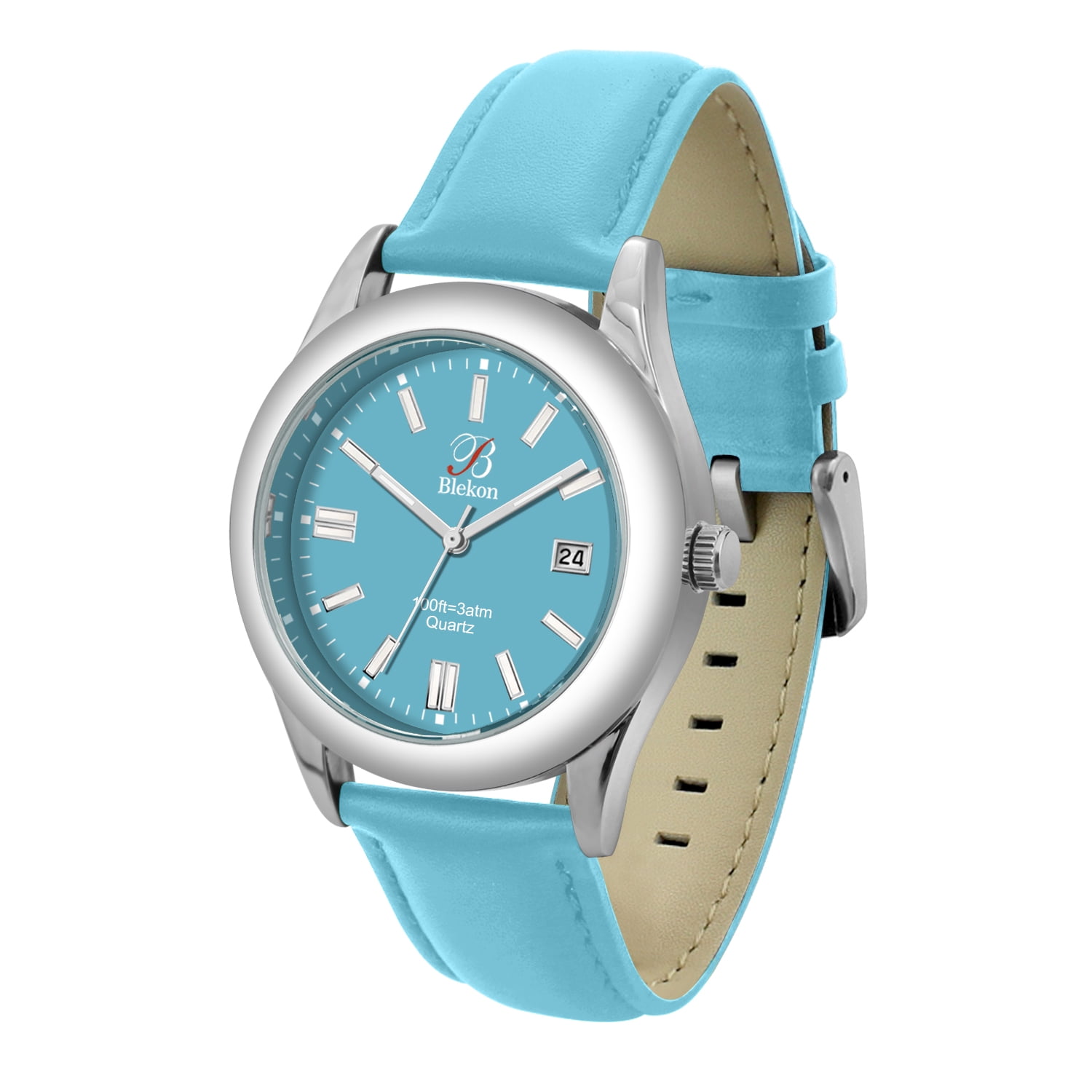 Blekon Original Stylish Bracelet & Leather Watch Set - Elegant Timepiece for Everyday and Special Occasions - (Aqua)