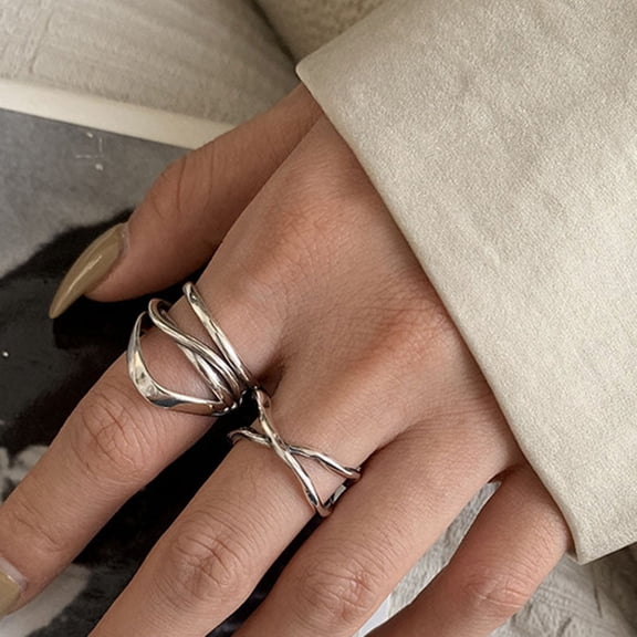 Womens 925 Sterling Silver Ring Korean Floral Design Cross Wound X-Type Multi-Layer Ring Festival Gift for Her Elegant Jewelry