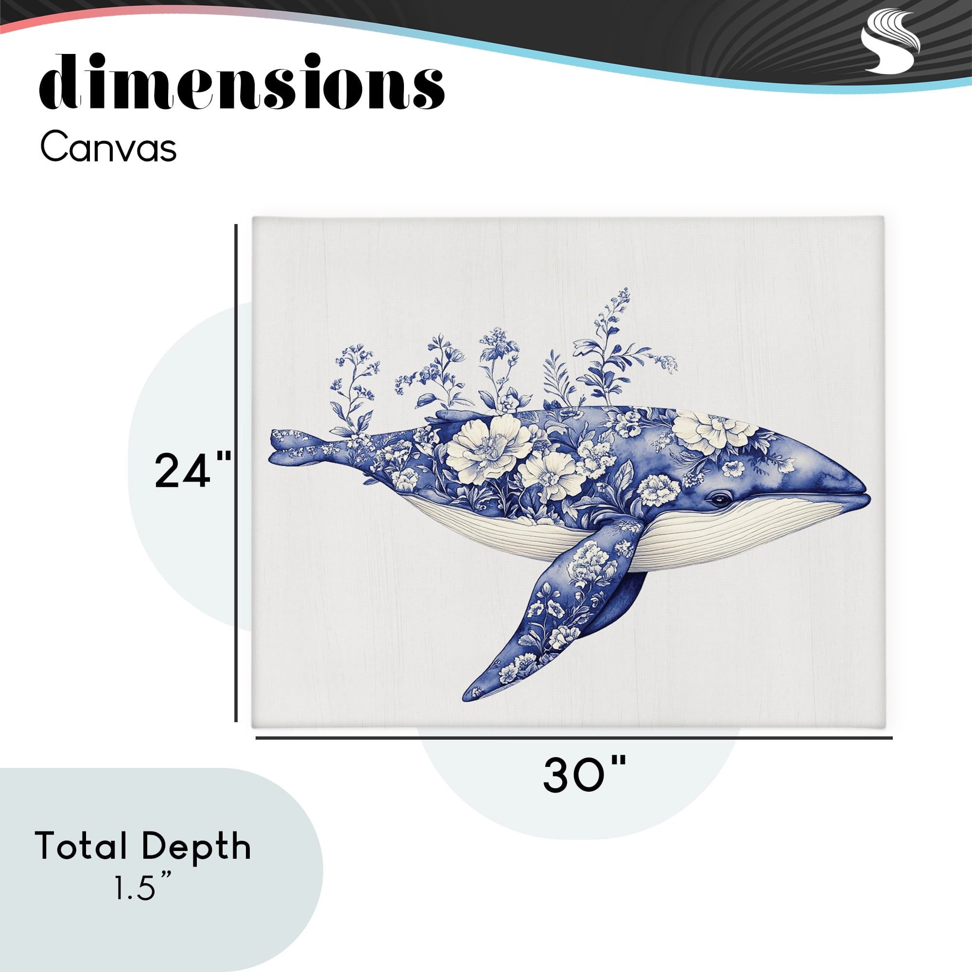 Blooming Toile Whale Canvas Wall Art, design by Lettered and Lined