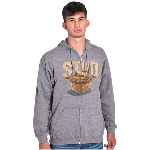 Funny Joke Stud Muffin Food Pun Zip Hoodie Sweatshirt Men Brisco Brands S