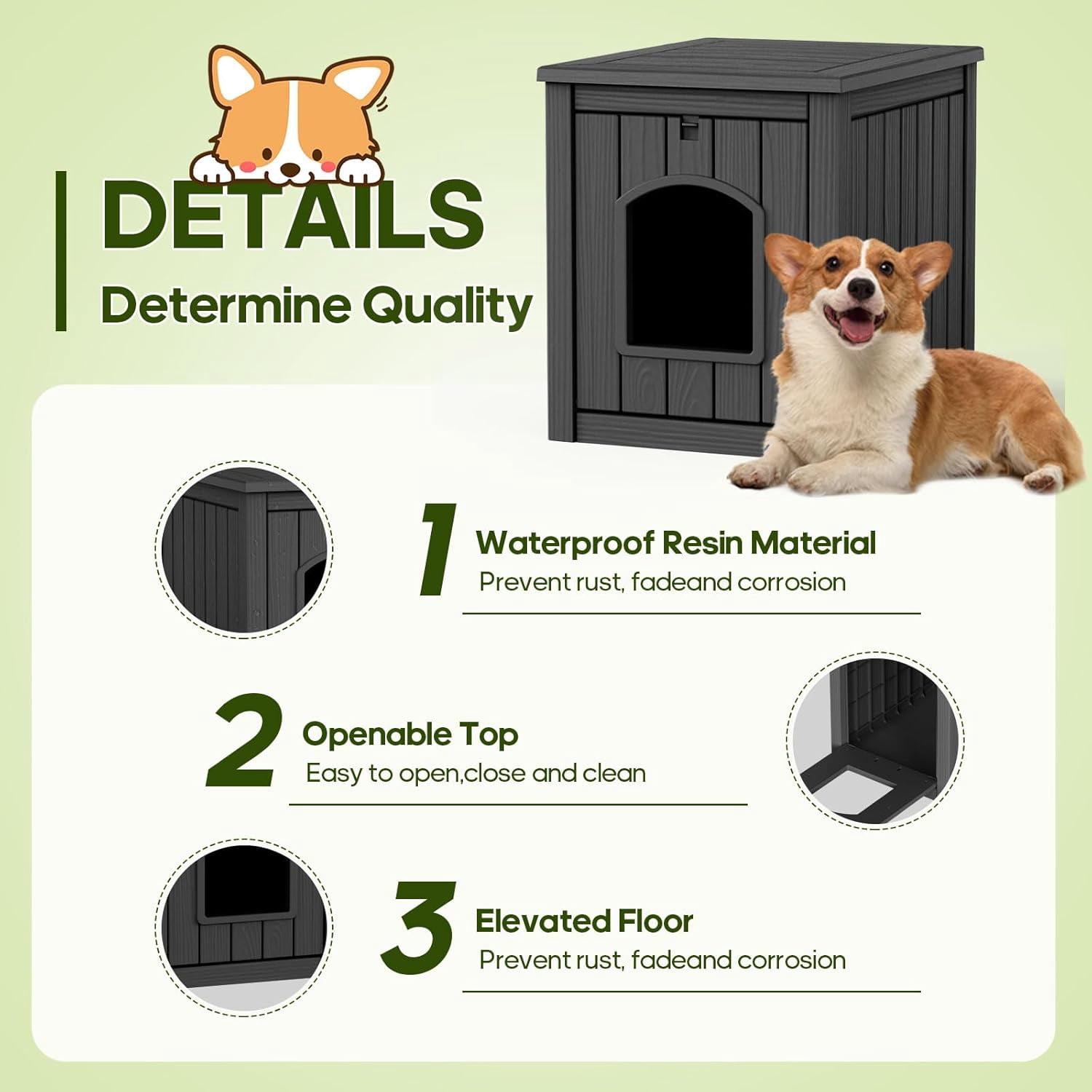 Outdoor Indoor Dog House,Resin Material Ventilate Waterproof Added to The Bottom,Multi-Functional Pet House for Small to Medium Dog(Black, Medium)