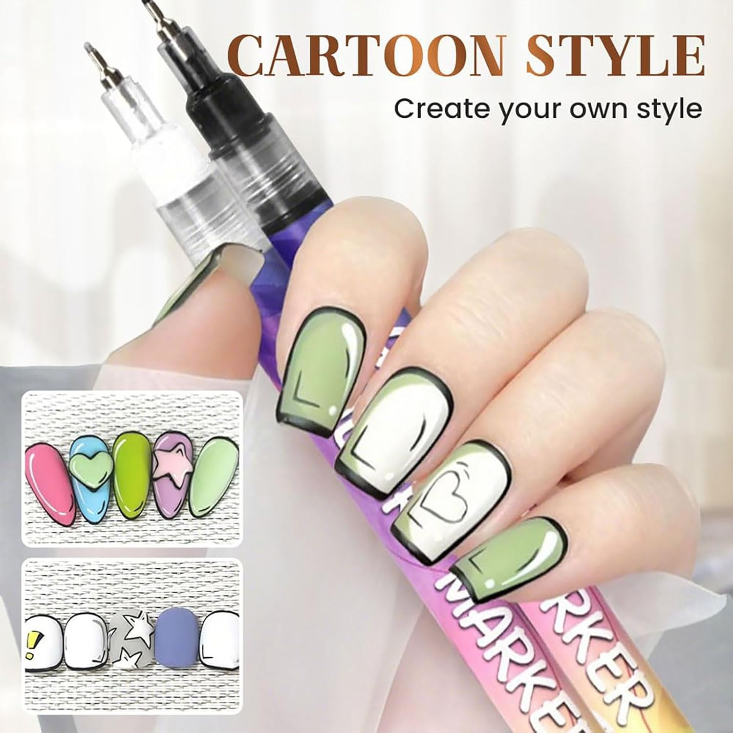 12 Colors Nail Art Pens Set, 2025 New Nail Art Markers for Gel Nails, Nail Point Graffiti Dotting Pen Drawing Painting Liner Brush for Dotting Drawing Painting Point Liner DIY (2 pack)