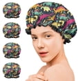 thumbnail image 7 of Shower Caps,DarkBlue Colorful Dinosaurs Pattern Waterproof Shower Cap for Women 4 Pieces,Double Reusable Hair Cover for Shower PEVA Elastic Stretch Hem, 7 of 7