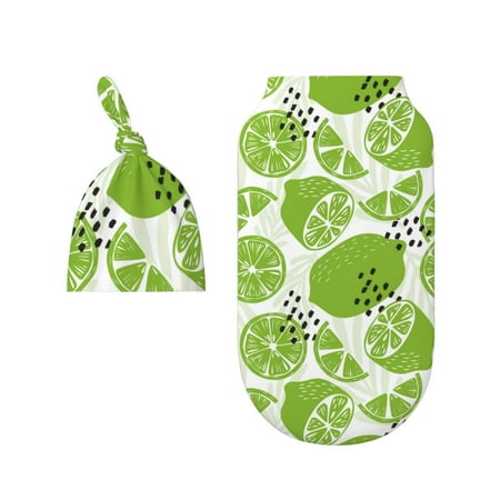 

Wukai Green Various Lemons Newborn Swaddle Set 100% Cotton Matching Headband and Beanie Set