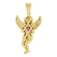 thumbnail image 2 of 10K Two Tone Gold Red CZ Unisex Diamond Cut Charm Angel Holding Heart Pendant, 2 of 3