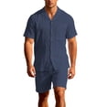thumbnail image 2 of FNFYFH Men's Summer Beach Outfits 2 Piece Short Sleeve Shirts and Shorts Vacation Texture Linen Sets for Men, 2 of 10
