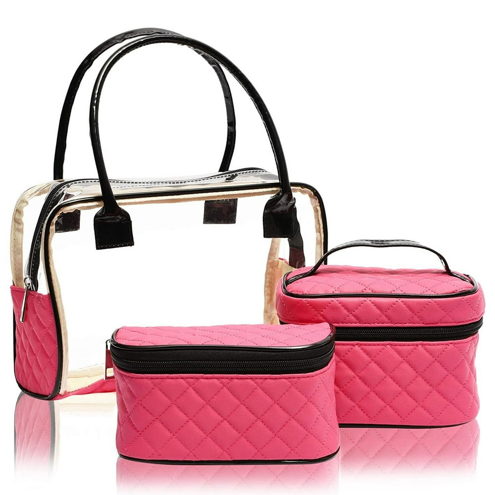 Set of 3 Pink Travel Cosmetic Organizer, Portable Makeup Case and