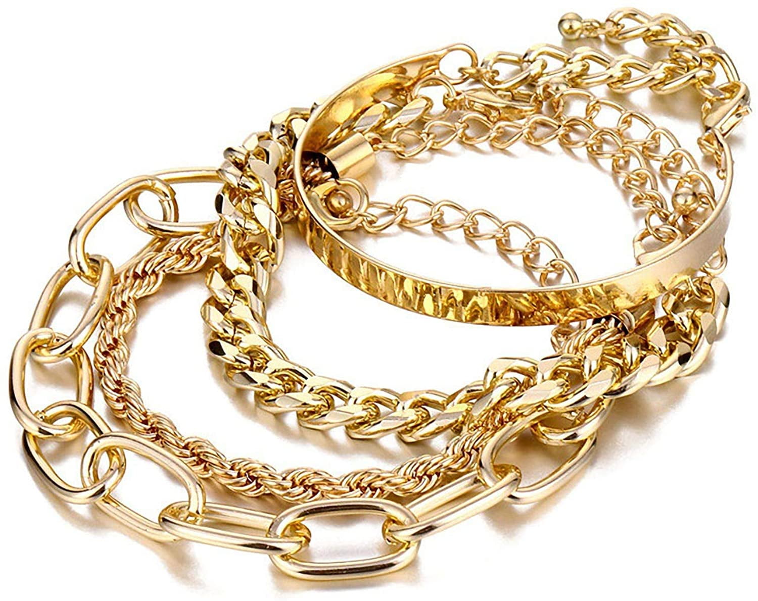 14K Gold Plated Dainty Adjustable Cuban Bead Bracelets Bangle for Women Girls Jewelry Gifts YBMYCM 3-8PCS Chain Link Bracelet for Women 