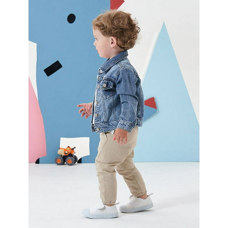 famuka Little Boy Girl White Denim Jacket Unisex Baby Button Down Jeans Coats Cowboy Outerwear