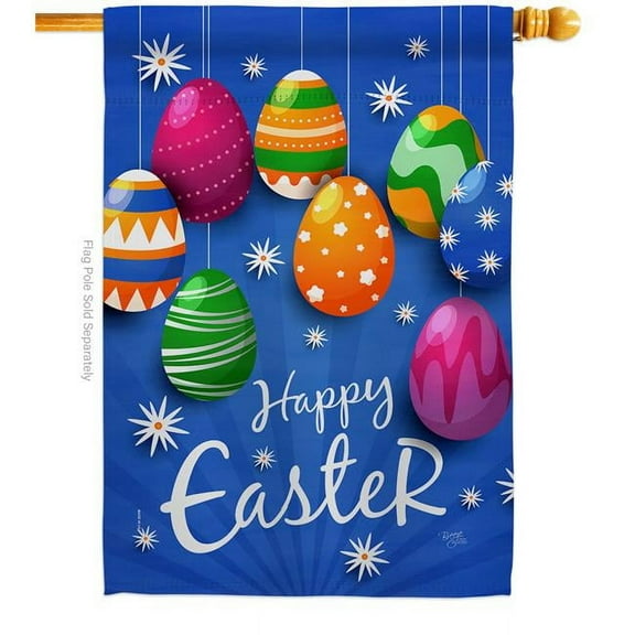 Breeze Decor H103072-BO Colorful Eggs Ornament House Flag Spring Easter 28 x 40 in. Double-Sided Decorative Vertical Flags for Decoration Banner Garden Yard Gift