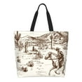 thumbnail image 2 of Bingfone Canvas Tote Bag for Women with Inner Pocket Aesthetic Cute Shopping Tote Bags Reusable Grocery Bags-Western Desert Cowboys3, 2 of 9