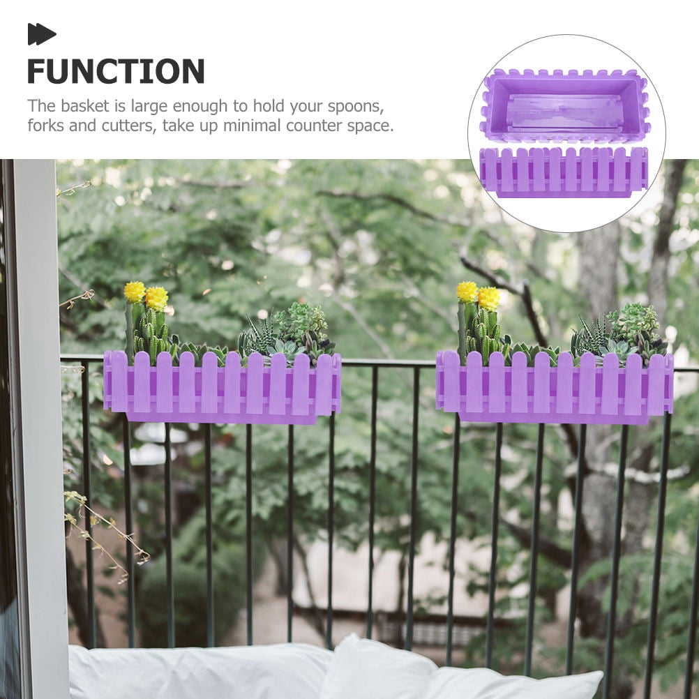 Raindrops 2-Pack Rectangular Plastic Flower Window Box Planter for Garden, Patio, Fence 12.6x5.9x4.3in