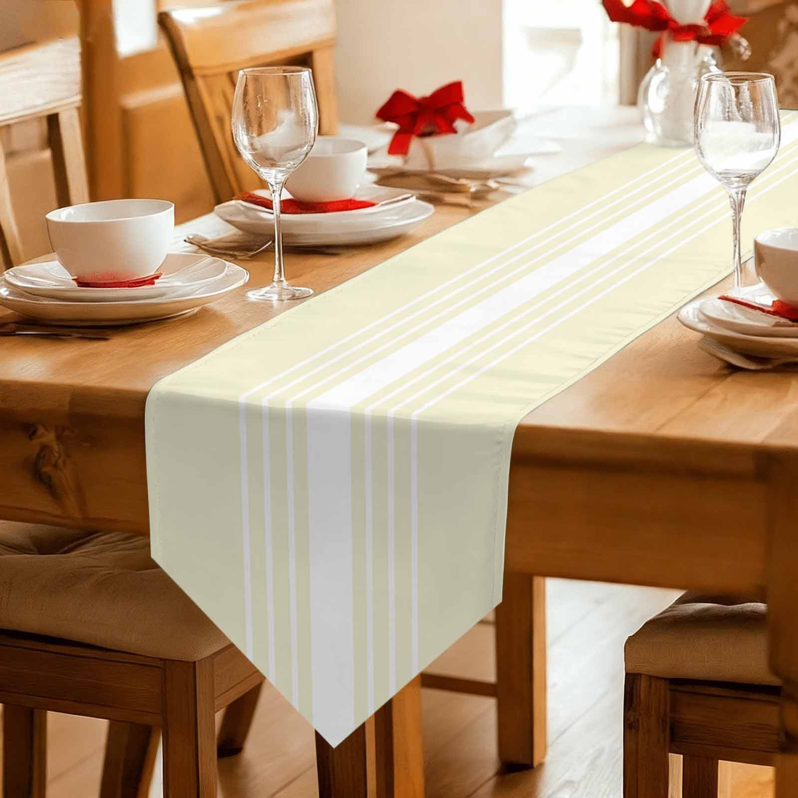 Cream White Stripe Table Runner Linen Burlap Table Runner 60 Inches Long Modern Rustic Vertical Striped Dresser Scarves for Kitchen Island Coffee Dining Room Party Holiday Decoration 13"x60"