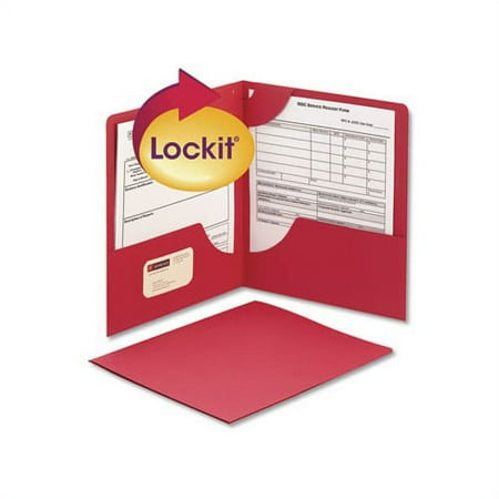 Lockit Two-Pocket Folder Textured Paper, 11 x 8 1/2, Red, 25/Box