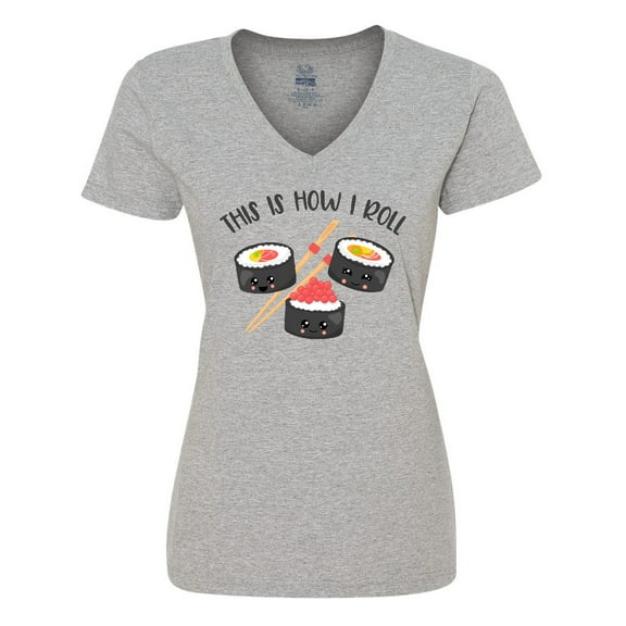 Inktastic Kawaii How I Roll Sushi Women's V-Neck T-Shirt