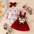 thumbnail image 2 of mgoYE Baby Girl Outfit Newborn Cute Elk Fly Sleeve Romper Overall Dress Infant Girls Fall Winter Suspender Skirt Set, 2 of 9