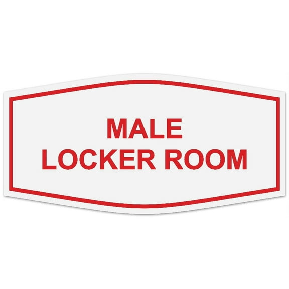 Signs ByLITA Fancy Male Locker Room Sign - Laser-Engraved Lettering | Durable ABS Plastic | Vibrant Colors | Powerful Foam Tape (White/Red) - Large