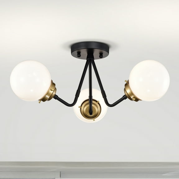 Meylin Matte Black Gold 3-Light Glossy Glass Globe Semi-Flush Mount
