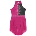 thumbnail image 6 of Hansber Kids Girls Mock Neck Rhinestone Skating Dress Gymnastic Leotard Ballet Latin Lyrical Dance Hot Pink&Black 16, 6 of 7