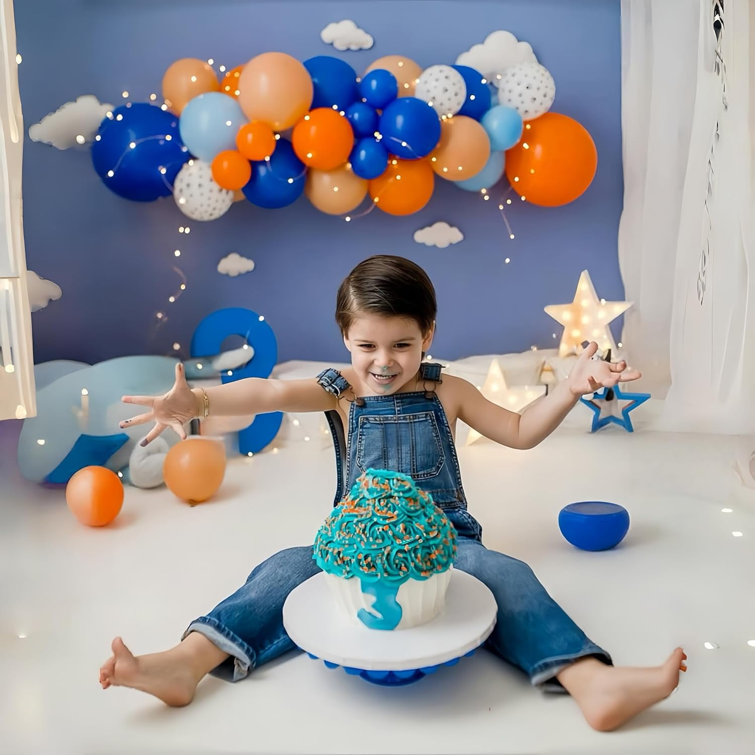 Blue Orange Metallic Balloon Arch Kit for Ocean Space Basketball Birthday Graduation Party Decor