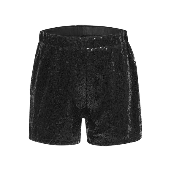 Sholeno Kids Girls Sequin Shorts Sparkly Hip Hop Jazz Dance Shorts Glitter High Waist Rave A Line Hot Pants Black 14