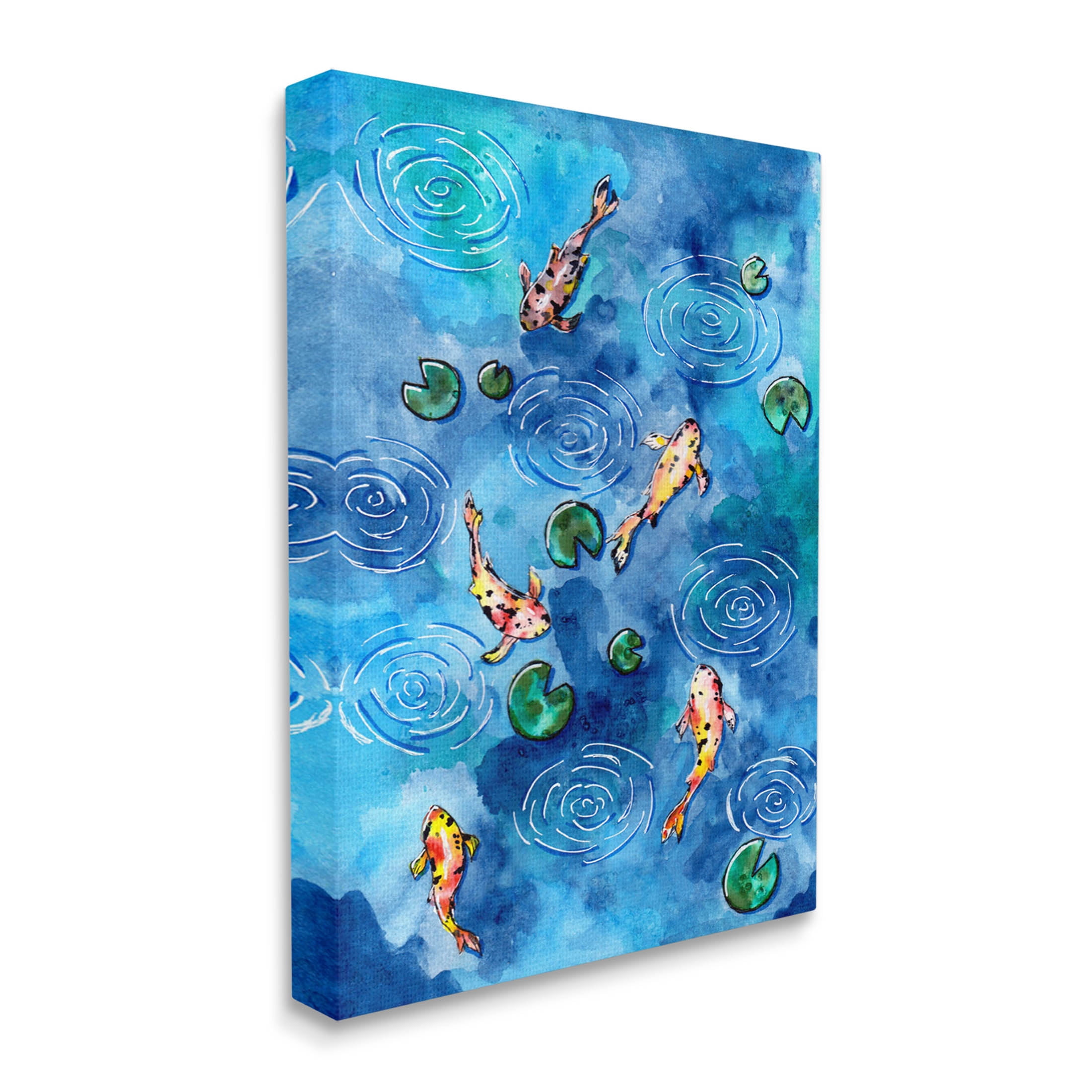 Koi Fish Ripples Pond Lilies Animals & Insects Painting Gallery Wrapped Canvas Print Wall Art