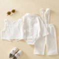 thumbnail image 5 of PFWOWB 3 Piece Baby Boy Formal Outfit with Long Sleeve Bow Tie Shirt Bodysuit, Button Waistcoat and Suspender Pants (White,9-12 Months), 5 of 5
